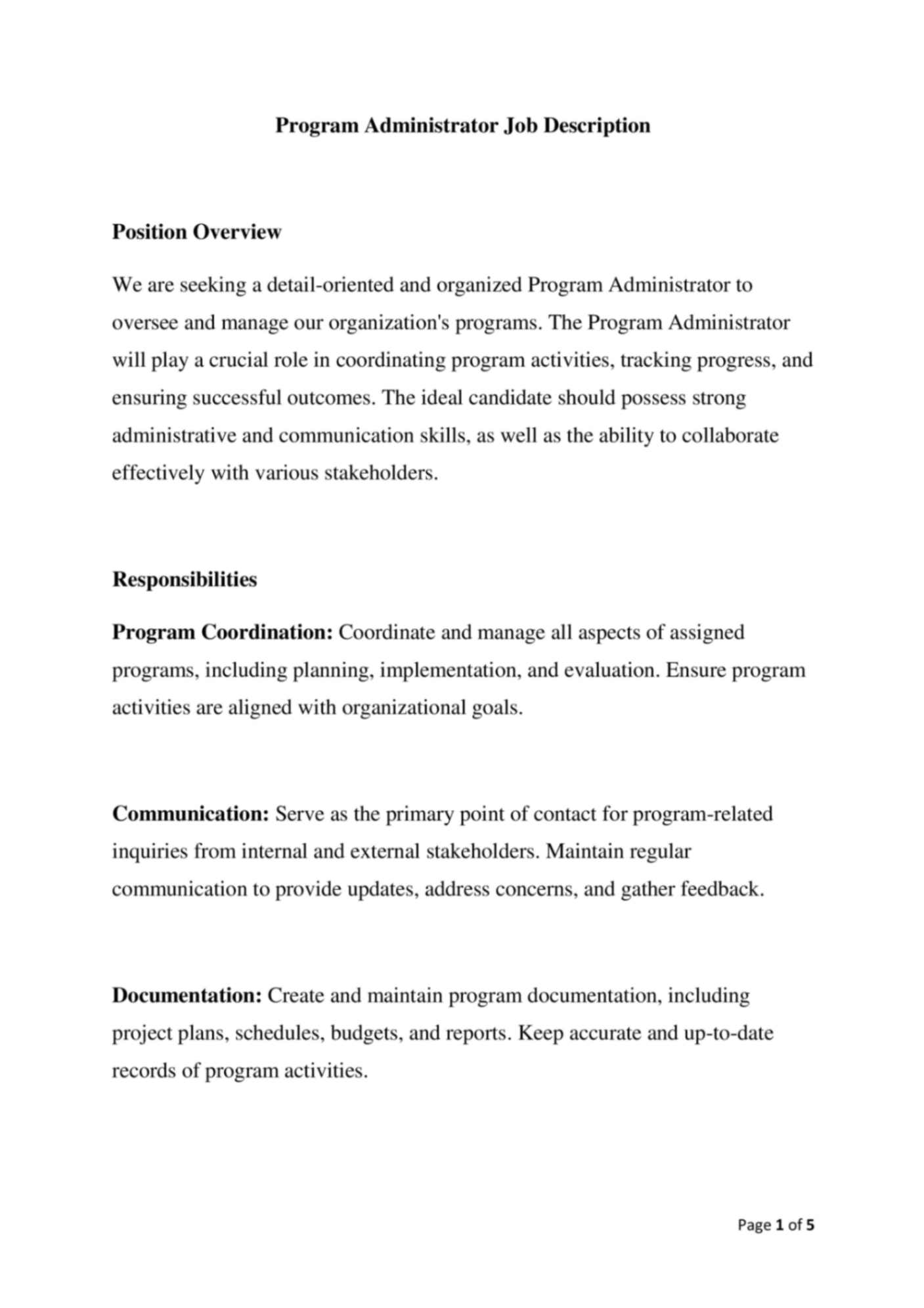 Download Program Administrator Job Description Pdf Template