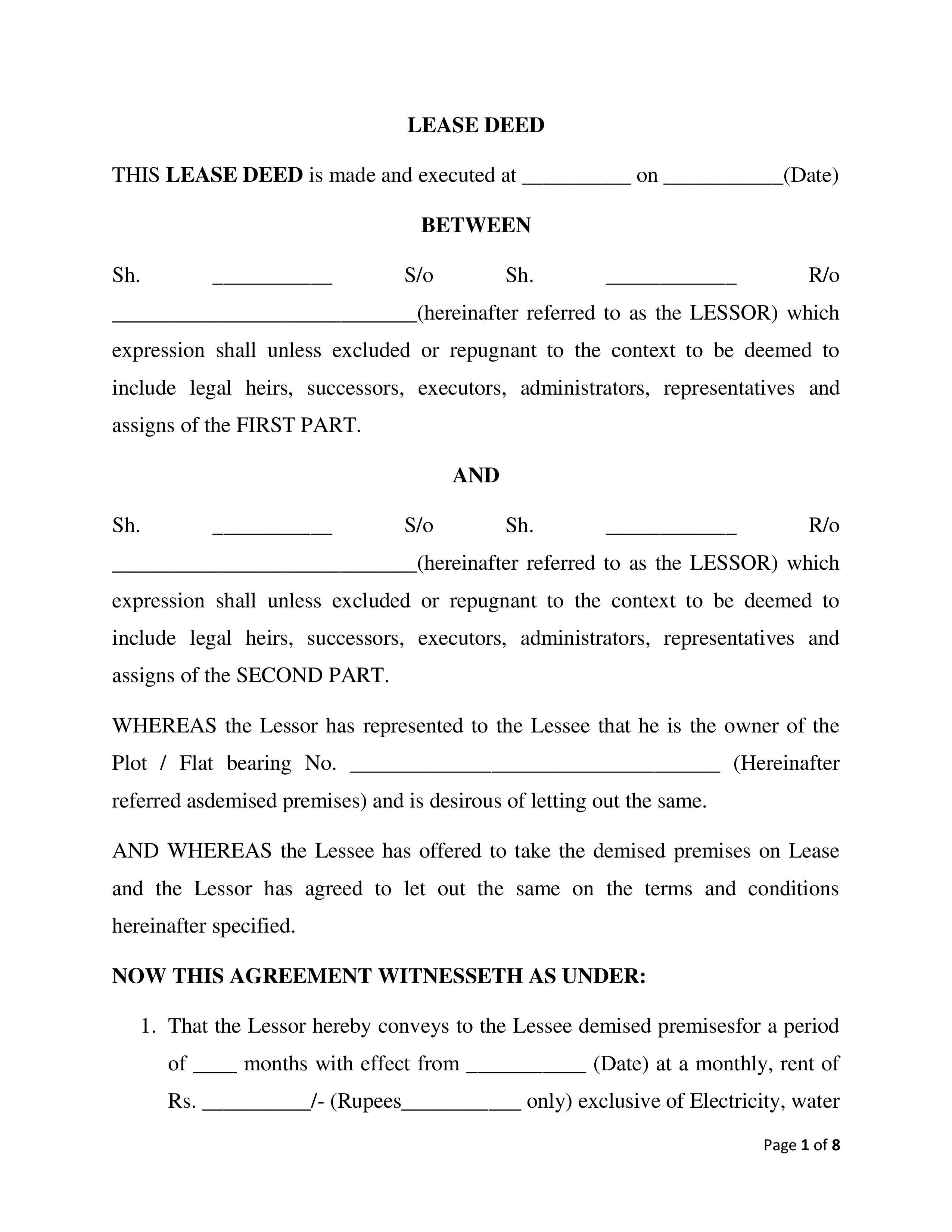 Download- DRAFT LEASE DEED TEMPLATE- PDF | WORD