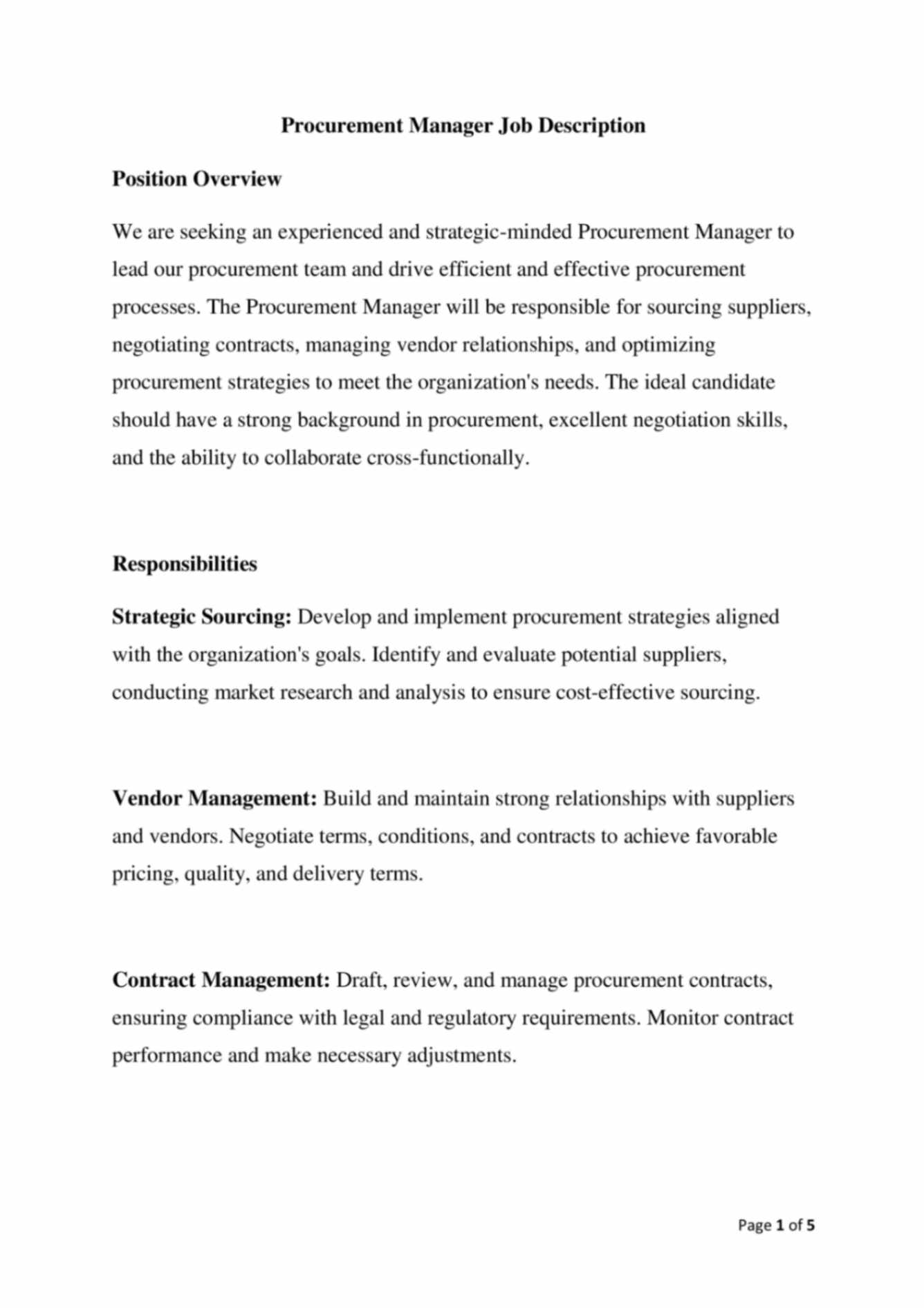 Get Procurement Manager Job Description Pdf [+2023 TEMPLATE]